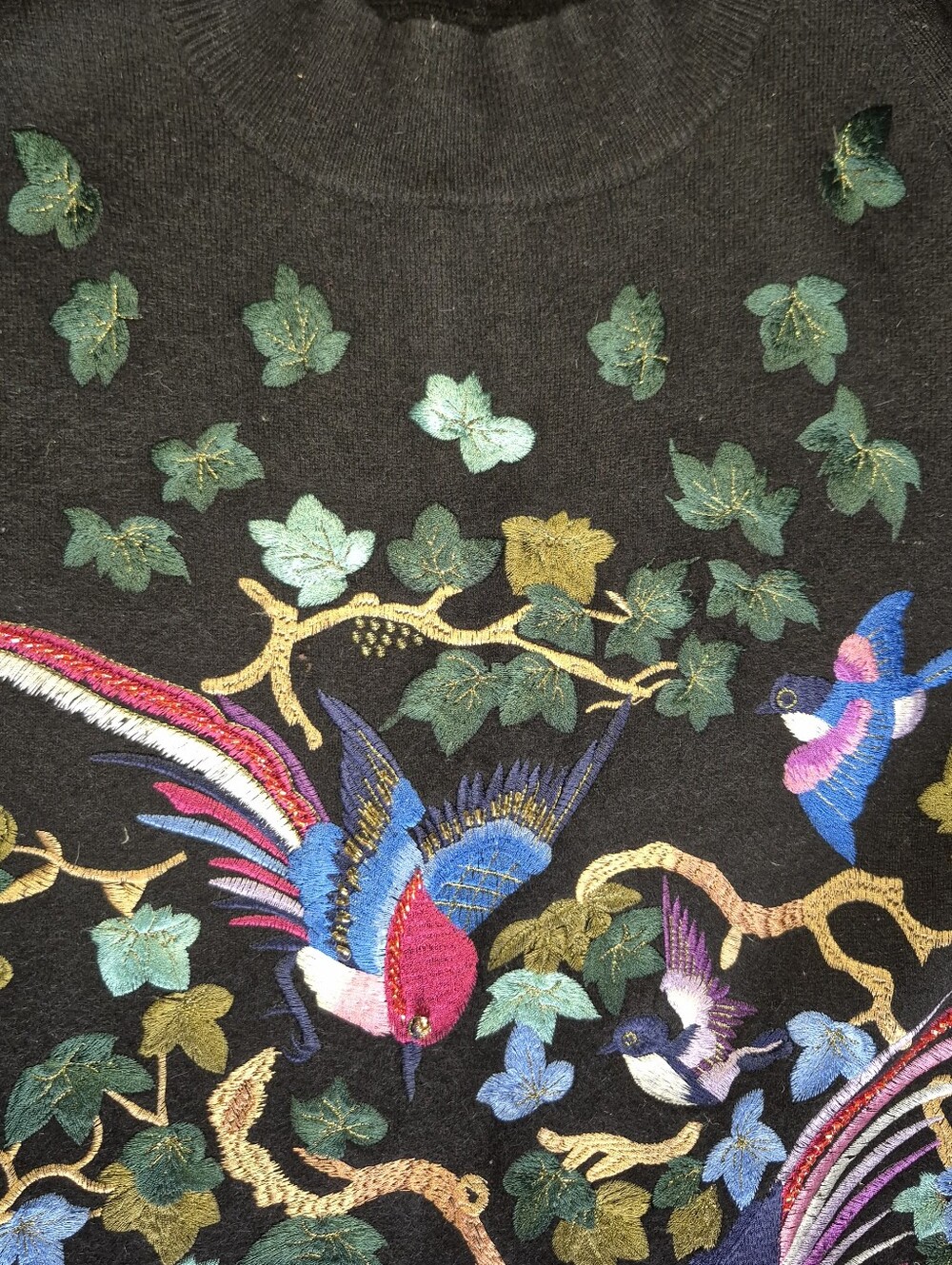 Embroidered wool dress-Wearable Art-Floral Woodland Embroidery - Picture 11 of 11